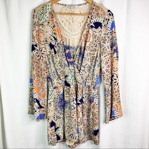 DR2 by Daniel Rainn Crochet Accent Back Long Sleeved Romper Size Medium